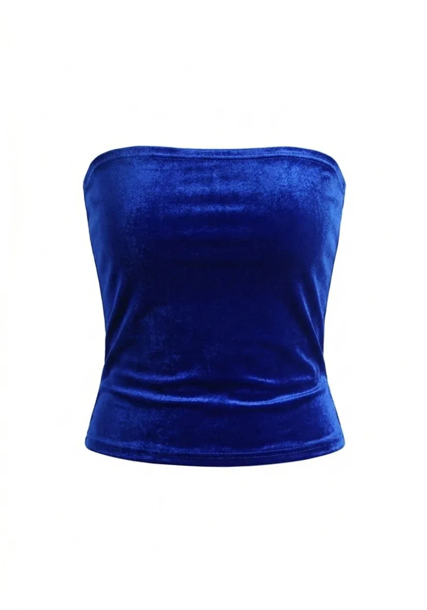 Royal Blue Strapless Velvet Bandeau Tube Top for Infinity Convertible Multiway Dress