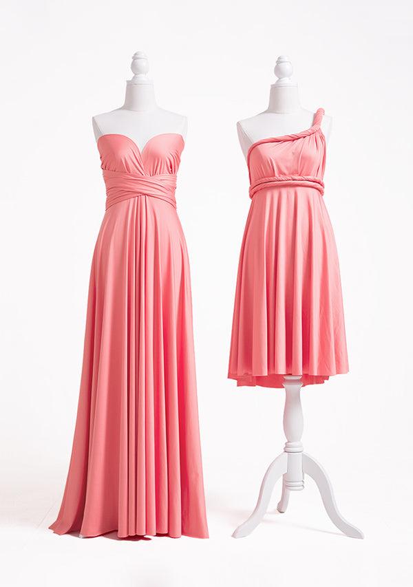 Beautiful Infinity dress Bridesmaid bright coral red stretch lycra