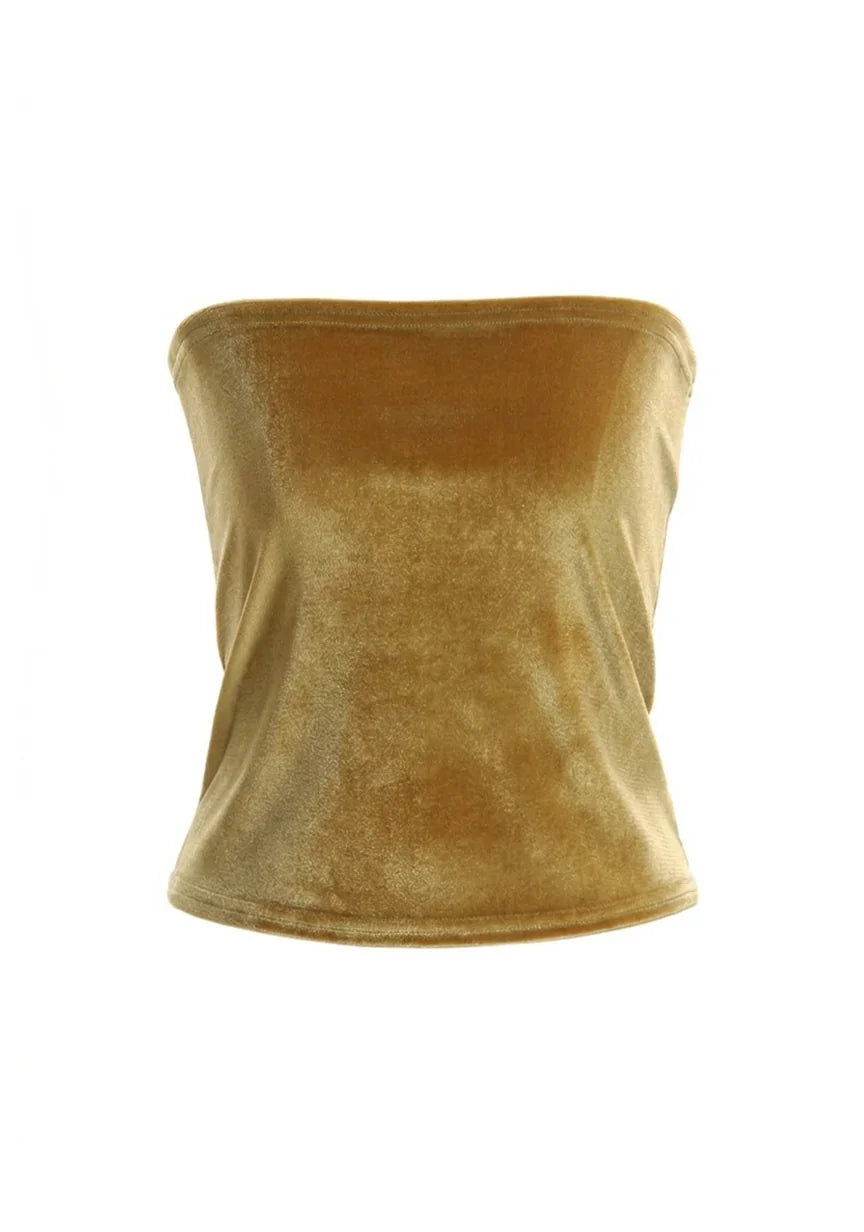 Gold Strapless Velvet Bandeau Tube Top for Infinity Convertible Multiway Dress